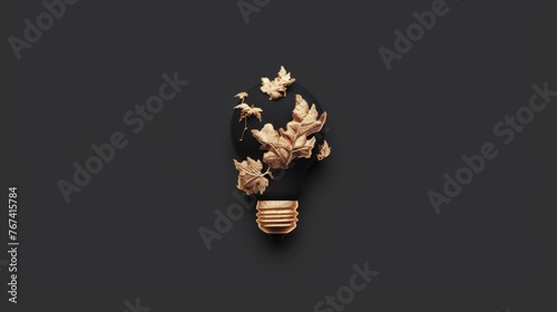  a black and gold brooch with leaves and leaves on the back of the brooch, on a black background. photo