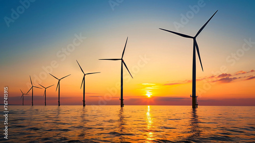 Wind turbines at sunset representing renewable energy solutions.
