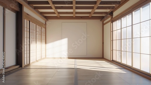 Generative AI : Empty room,Clean japanese minimalist room interior, 3D rendering