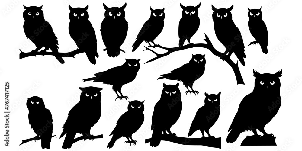 Set of a owl  silhouette vector