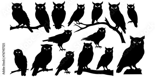 Set of a owl  silhouette vector