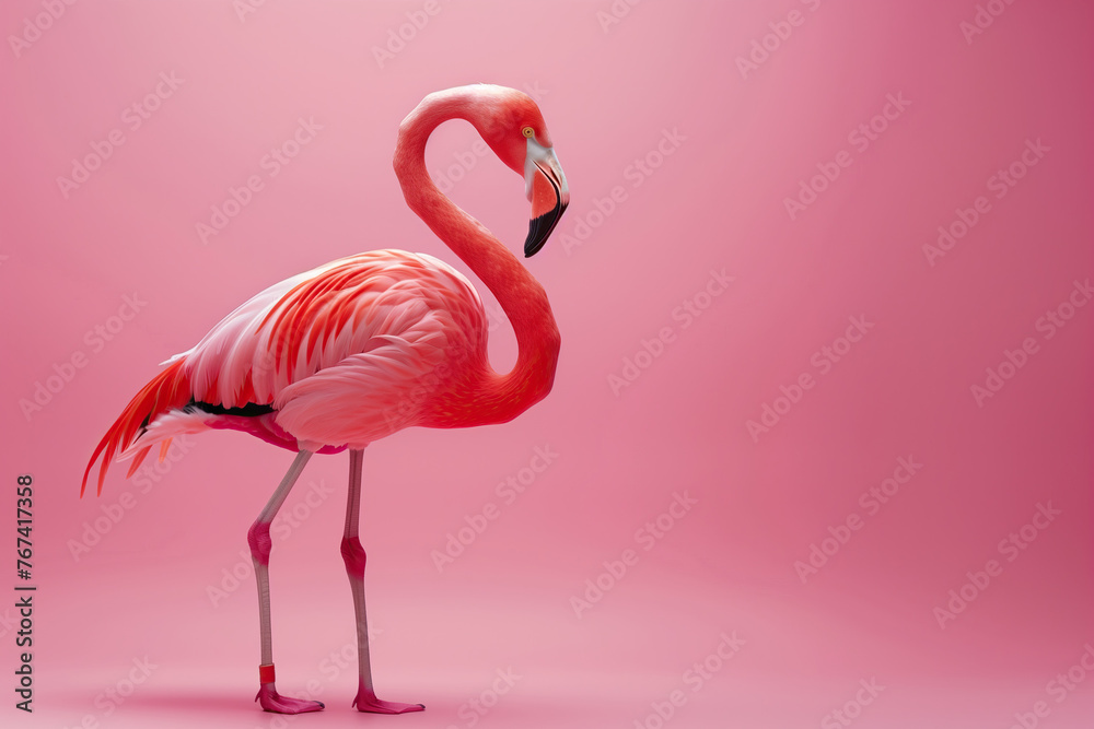 Fototapeta premium A beautiful pink flamingo on a pink background