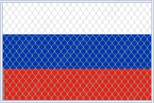 Vector illustration of the flag of Russia under the lattice. Concept of isolationism