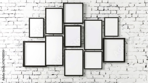 Generative AI : black frames on white brick wall 3 photo