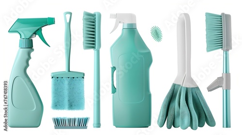 Generative AI : Kit for cleaning isolated on white background photo