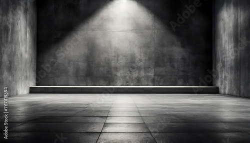 Display Stand and Exhibition Stand for Items with Wooden, Marble, Sand, Neon Surface with Smoke and Grey, Blue Damaged Concrete Wall, Mountain Background