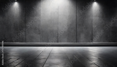 Display Stand and Exhibition Stand for Items with Wooden, Marble, Sand, Neon Surface with Smoke and Grey, Blue Damaged Concrete Wall, Mountain Background