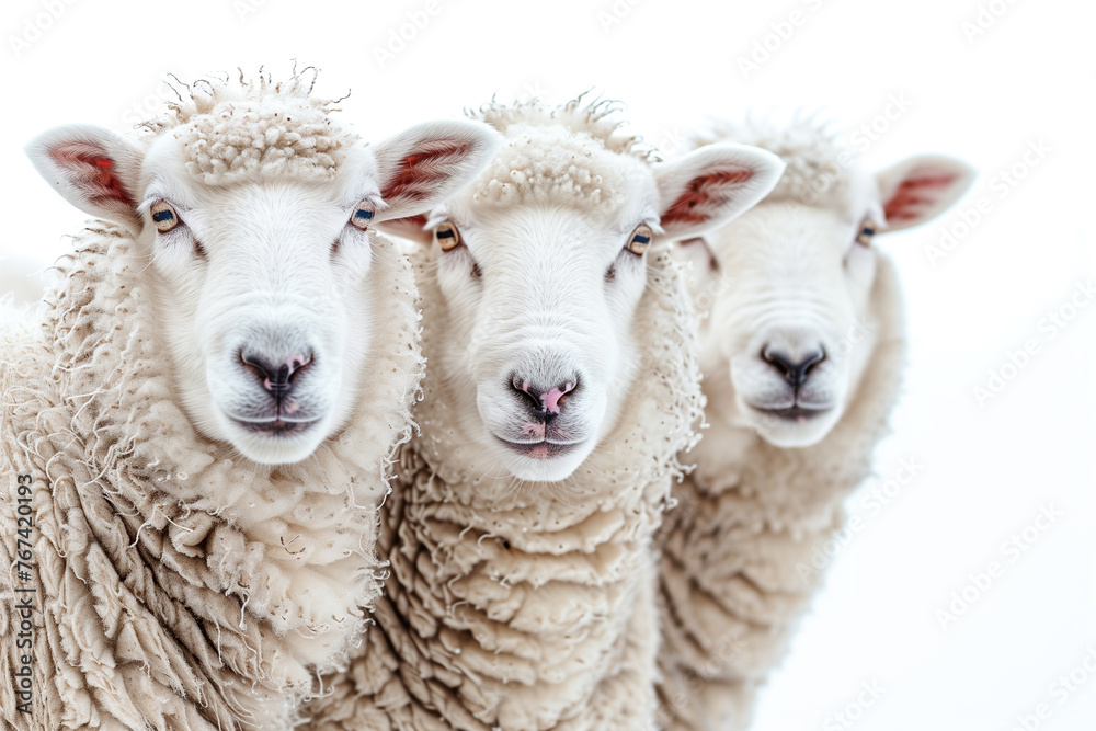 Three white sheeps isolated on a white background Three white sheeps isolated on a white background