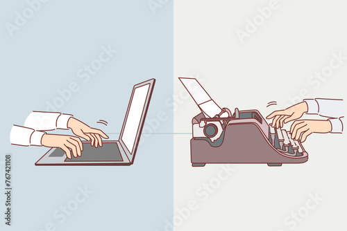 Evolution of old typewriter turned into modern laptop, thanks to development of technology