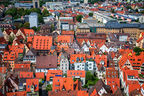 View of the red roofs of the city from above, Ulm, Germany