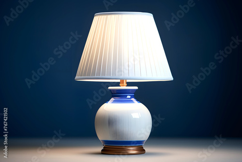 home lamp with lampshade on the table. electric lamp. home interior and equipment. lighting in the house