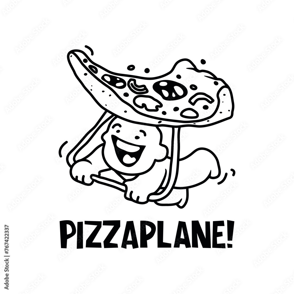 Pizza lover t-shirt design with funny boy flying on deltaplane Pizza lover t-shirt design with funny boy flying on deltaplane