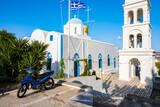 Beautiful Greek church in Adamas village port, Milos island, Cyclades, Greece