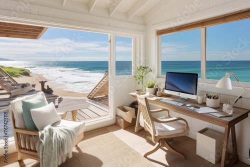 Serene Beach Home Office © TimelessTales