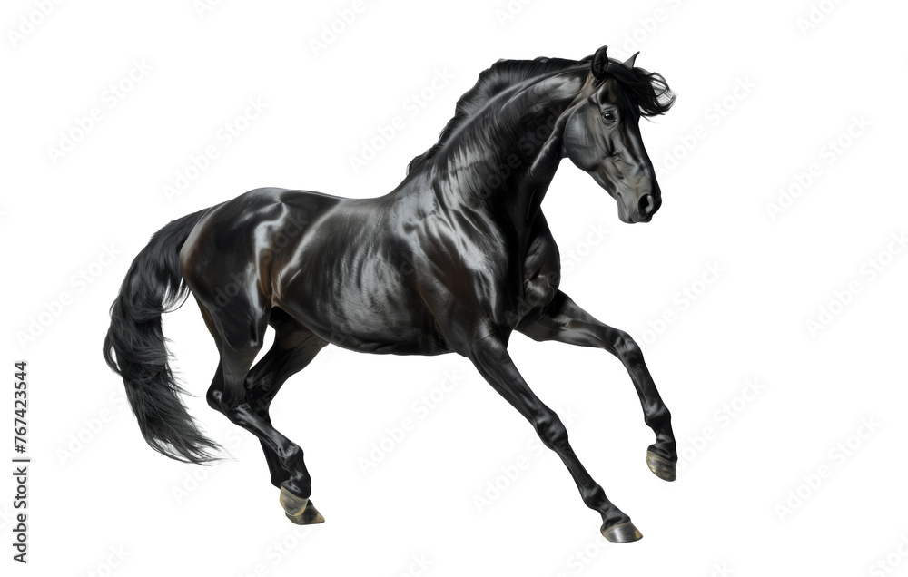 Fototapeta premium A magnificent black stallion, isolated from the background