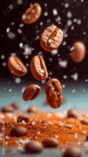 High-speed Coffee Bean Collision on Black Background