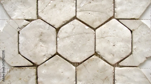  a close up of a white marble tile with a pattern of hexagonal tiles in the middle of it.