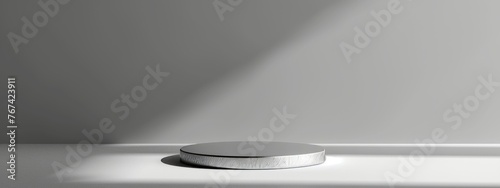 Podium silver metal platform 3D stage pedestal stand background product. Podium isolated metal silver base display round render steel shape white scene cylinder circle award space circular object.