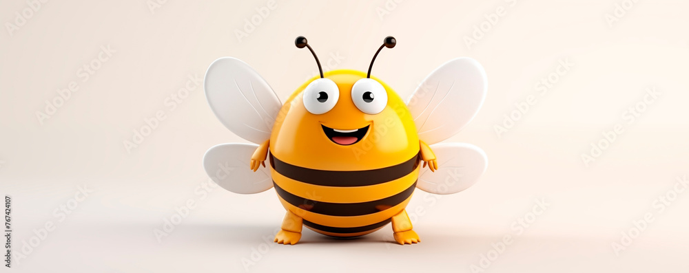 3D rendering of a fat stylized bee on a light background with copy space. Illustration with a cute insect in cartoon 3d style 3D rendering of a fat stylized bee on a light background with copy space. Illustration with a cute insect in cartoon 3d style