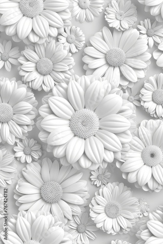 Wallpaper Mural White 3d geometric floral leaves tiles wall texture background banner for panoramic display Torontodigital.ca