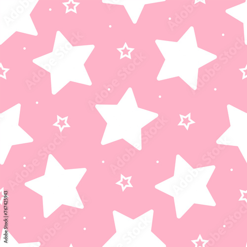 Seamless pattern with white stars on pink background
