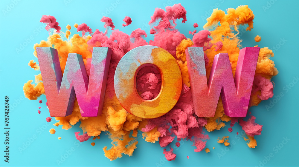 Bright graphic explosion with wow lettering - obrazy, fototapety, plakaty 