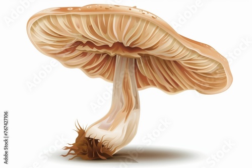 A close-up of a vector illustration of a mushroom with a twisted stem and a bell-shaped cap, depicted on a white background. 