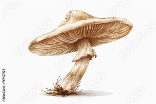 A close-up of a vector illustration of a mushroom with a twisted stem and a bell-shaped cap, depicted on a white background. 