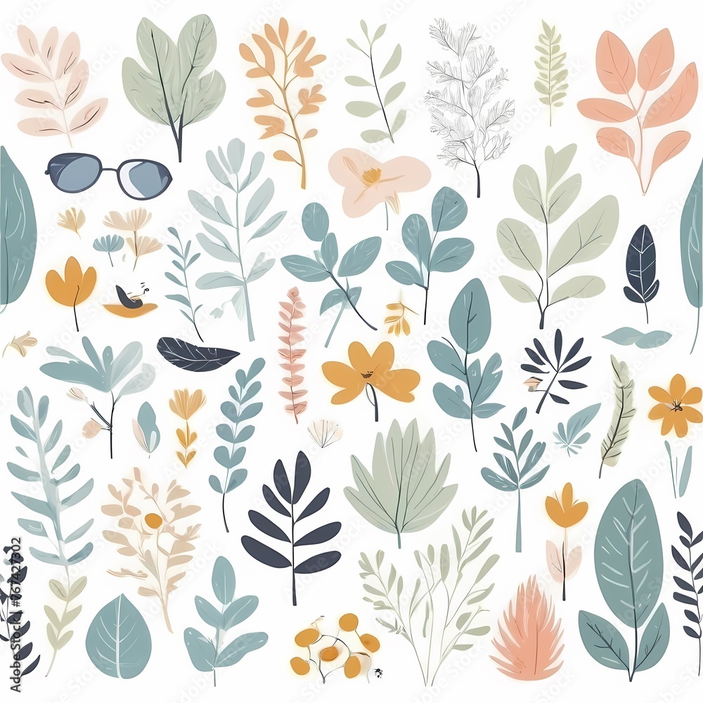 A collection of seamless pattern, colorful abstract plants and flowers. Hand drawn Collection of leaves and flowers. A close up of a pattern of flowers and leaves.
A collection of seamless pattern, colorful abstract plants and flowers. Hand drawn Collection of leaves and flowers. A close up of a pattern of flowers and leaves.