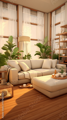 cozy modern living room with indoor plants
