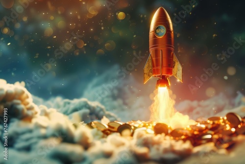 A visualization of a rocket ship representing the Shib/USD rate soaring to new heights. 