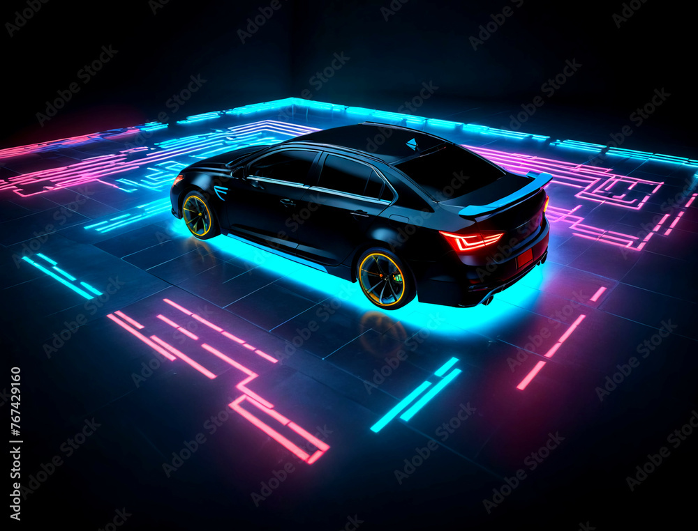 Cyberpunk neon concept futuristic electric self driving car