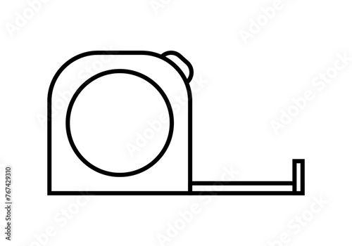 Icono negro de cinta métrica en fondo blanco.