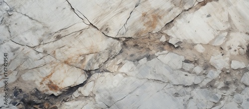 A detailed closeup image showcasing the elegant white marble texture with a contrasting brown border, resembling bedrock with a touch of wood grain © AkuAku