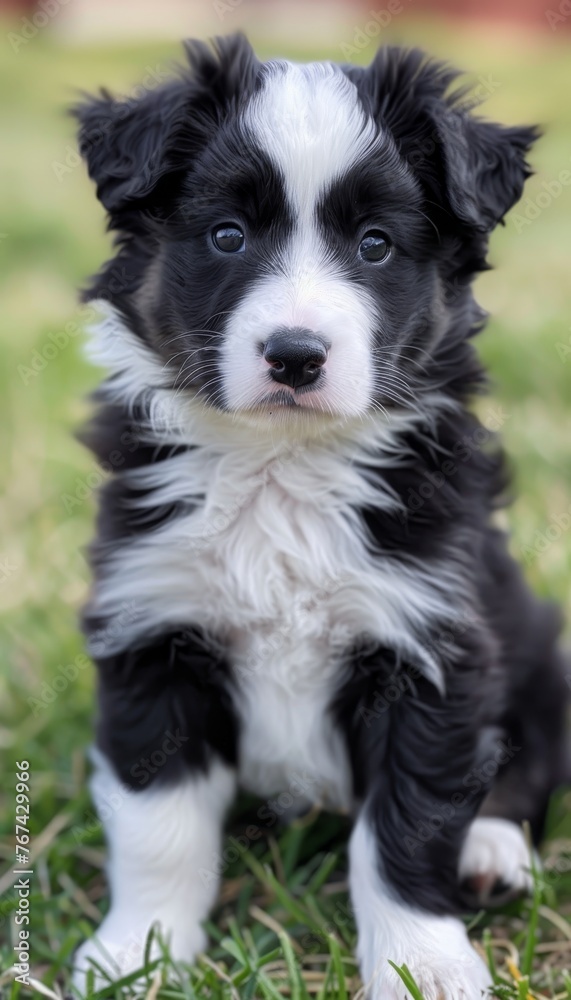 Border collie puppy herding sheep in lush pasture, showcasing intelligence and agility