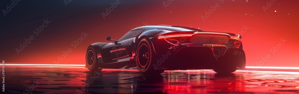 a black sports car with red lights