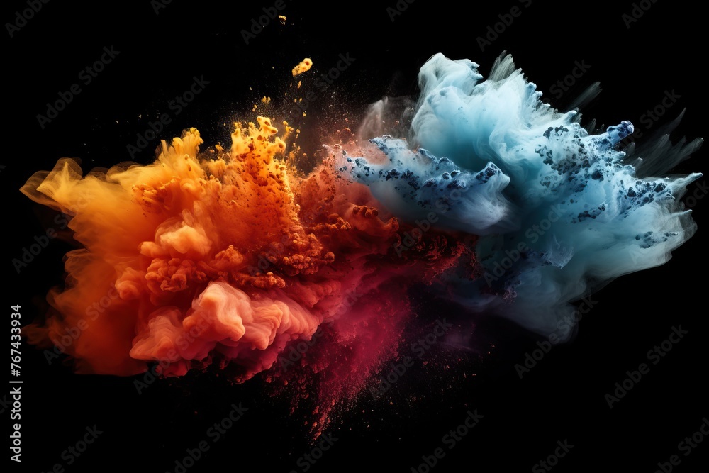 Splash of colored powder on a black background - obrazy, fototapety, plakaty 