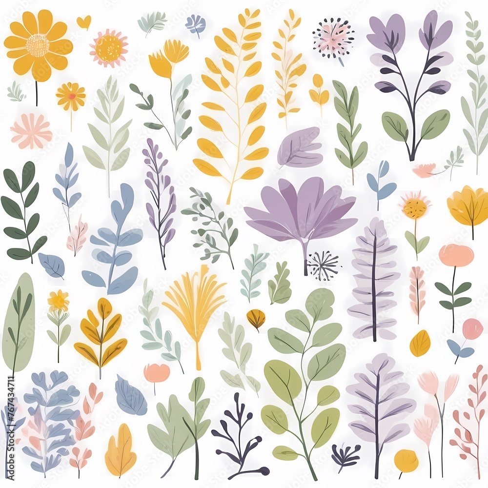 A collection of seamless pattern, colorful abstract plants and flowers. Hand drawn Collection of leaves and flowers. A close up of a pattern of flowers and leaves.
A collection of seamless pattern, colorful abstract plants and flowers. Hand drawn Collection of leaves and flowers. A close up of a pattern of flowers and leaves.