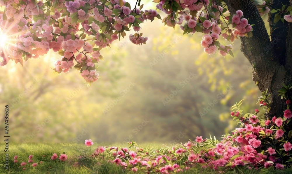 Beautiful cherry blossom sakura with lens flare effect. Spring nature background Beautiful cherry blossom sakura with lens flare effect. Spring nature background