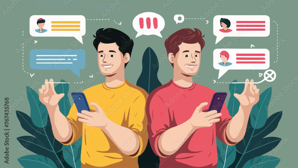 Connectivity Unleashed: Modern Smartphone Communication Illustrated - Embrace Virtual Bonds and Social Networking with Vibrant Vector Art!
