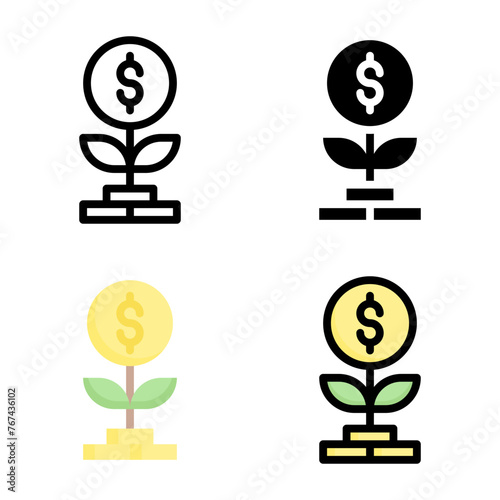 Growth icon set style collection in line, solid, flat, flat line style on white background