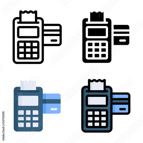 Payment terminal icon set style collection in line, solid, flat, flat line style on white background
