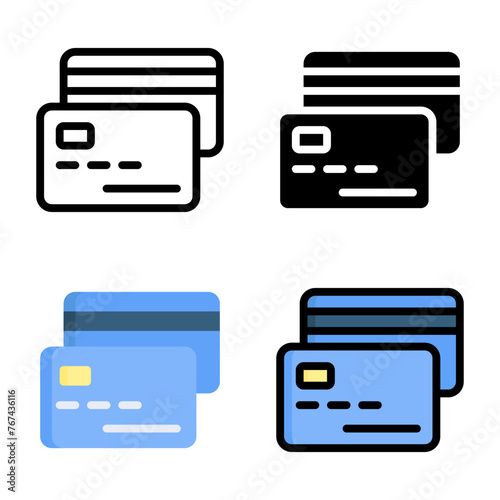 Credit card icon set style collection in line, solid, flat, flat line style on white background