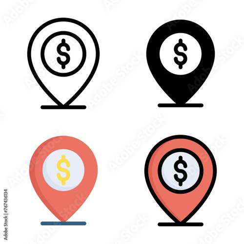 Location icon set style collection in line, solid, flat, flat line style on white background