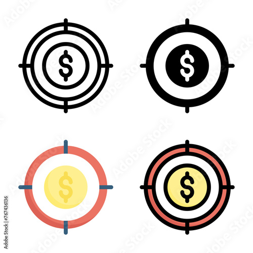 Target icon set style collection in line, solid, flat, flat line style on white background