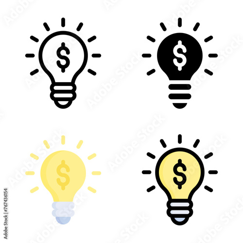 Idea icon set style collection in line, solid, flat, flat line style on white background