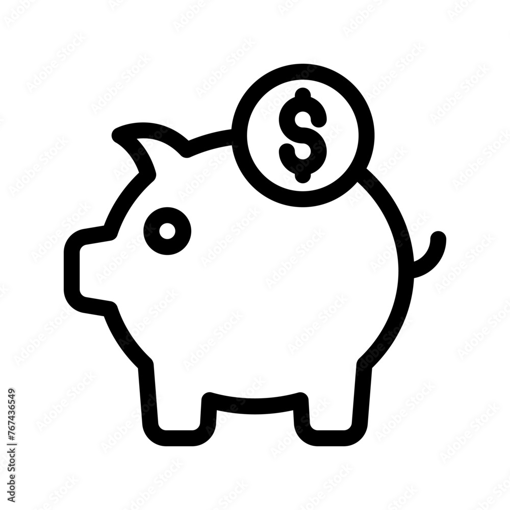 Piggy bank icon in line, solid style on white background Piggy bank icon in line, solid style on white background