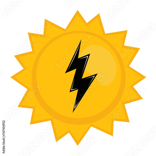 vector illustration sun and lightning or thunder cartoon, solar energy concept photo
