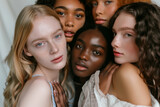 Portrait of a group of beautiful women with natural beauty and glowing smooth skin