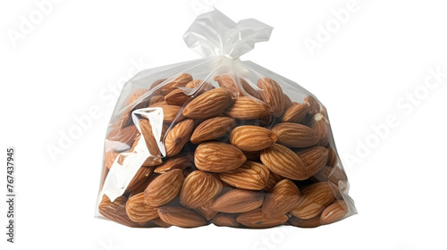 Almonds in a transparent plastic bag on white or transparent background.png